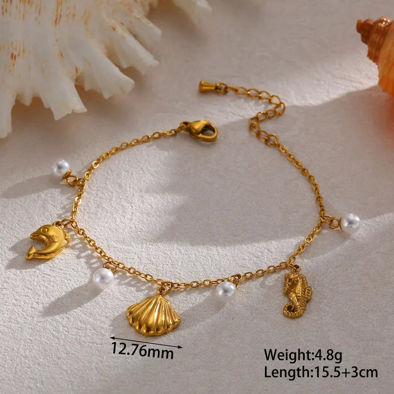 Βραχιόλι επιχρυσωμένο ατσάλι με θαλασσινά στοιχεία- BR524