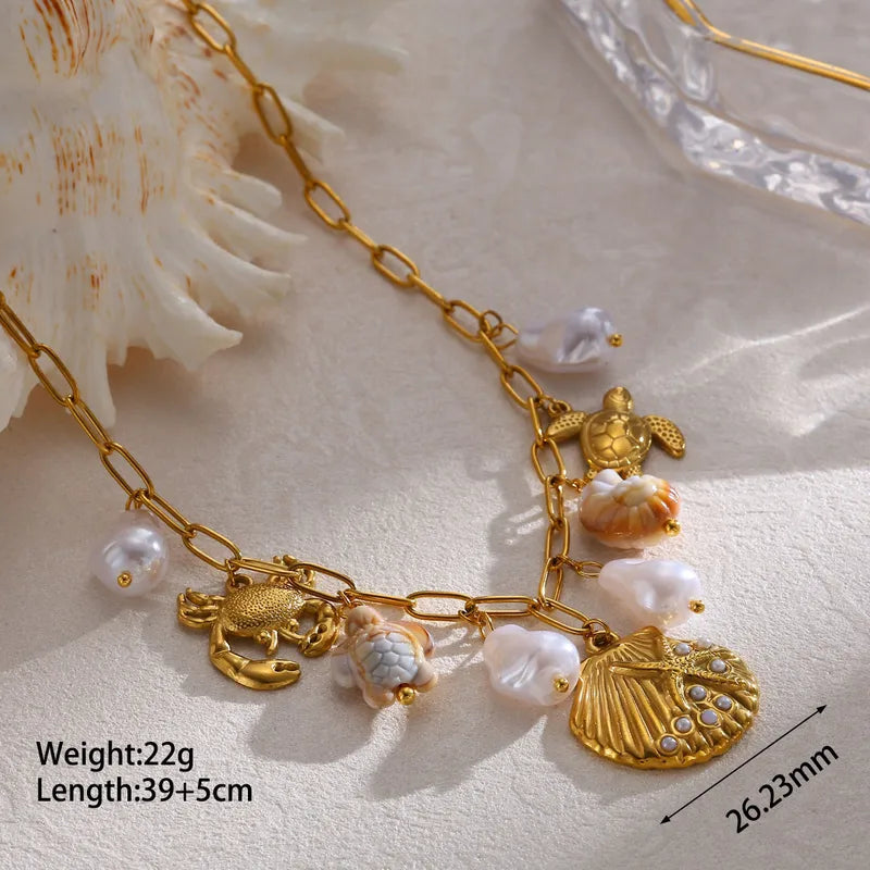 Κολιέ επιχρυσωμένο ατσάλι με θαλασσινά στοιχεία - NE788