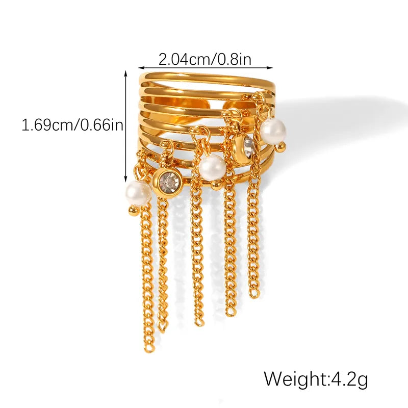 Δαχτυλίδι χρυσό ατσάλι με αλυσίδες και zircon - R125