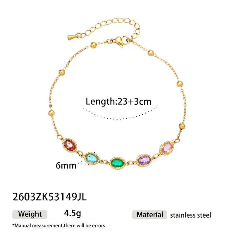 Βραχιόλι ποδιού ατσάλι με πολύχρωμα zircon - AN039