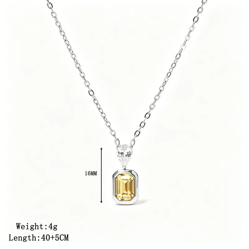 Κολιέ ατσάλινο με κίτρινο zircon - NE386