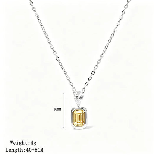 Κολιέ ατσάλινο με κίτρινο zircon - NE386