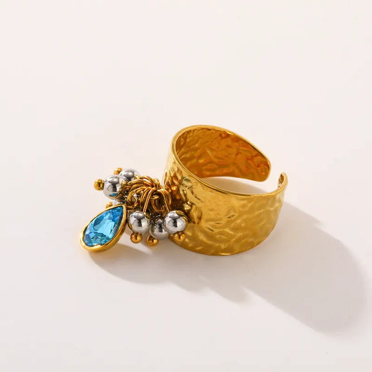 Anillo de piedra azul con cuentas de acero - R380