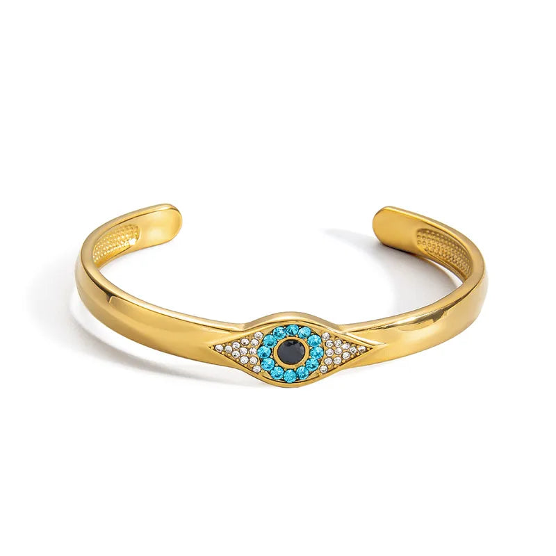 Pulsera de acero dorado con ojo y strass - BR031