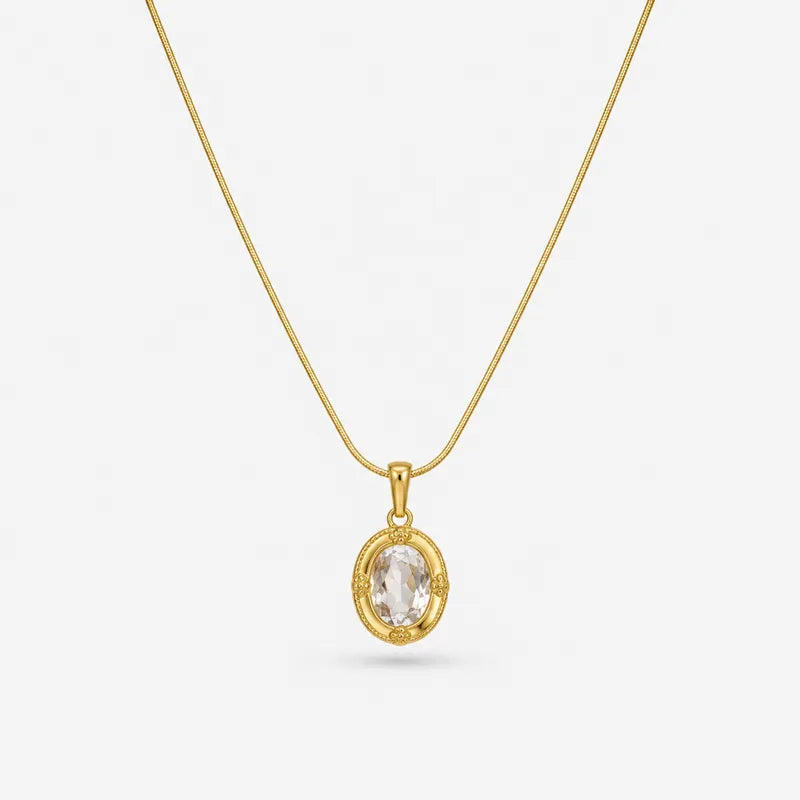 Steel necklace with white rhinestone - NE153