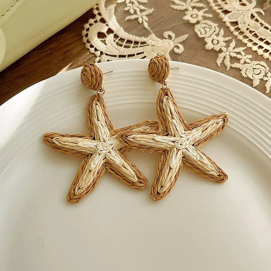 Starfish steel earrings with blue stones- EA681