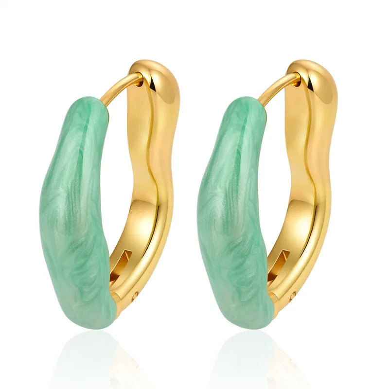 Steel hoop earrings with blue-EA595