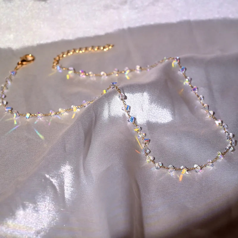 Necklace with blue beads and steel starfish - NE449