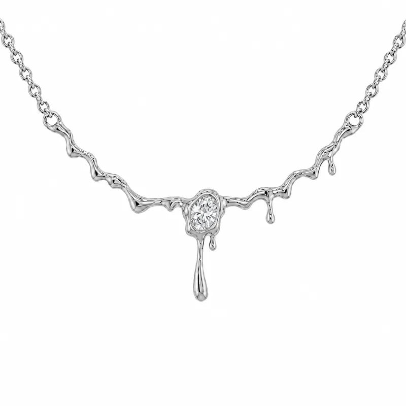 Steel gold necklace with zircon - NE699