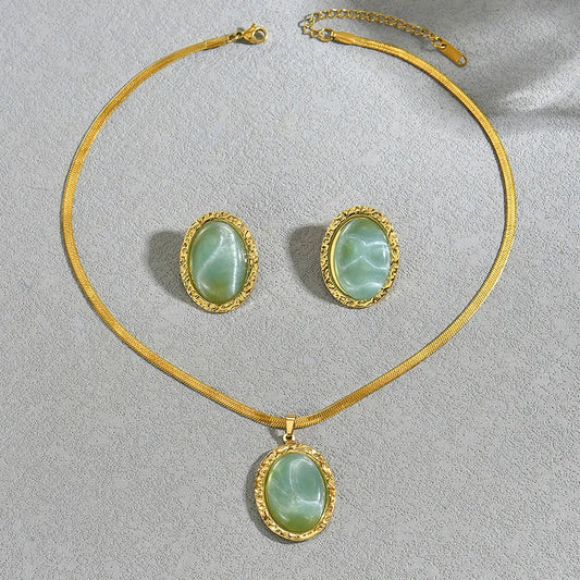 Gold plated steel necklace earrings set with zircons - SET016