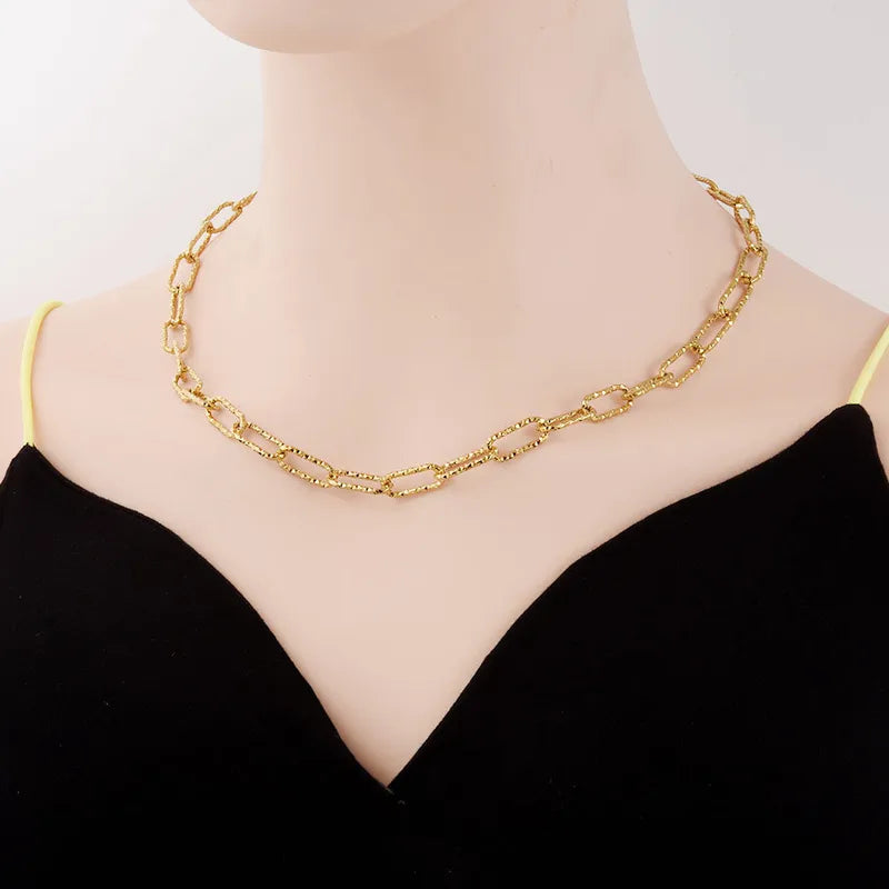 Κολιέ επιχρυσωμένο ατσάλι γυαλιστερή αλυσίδα-NE451