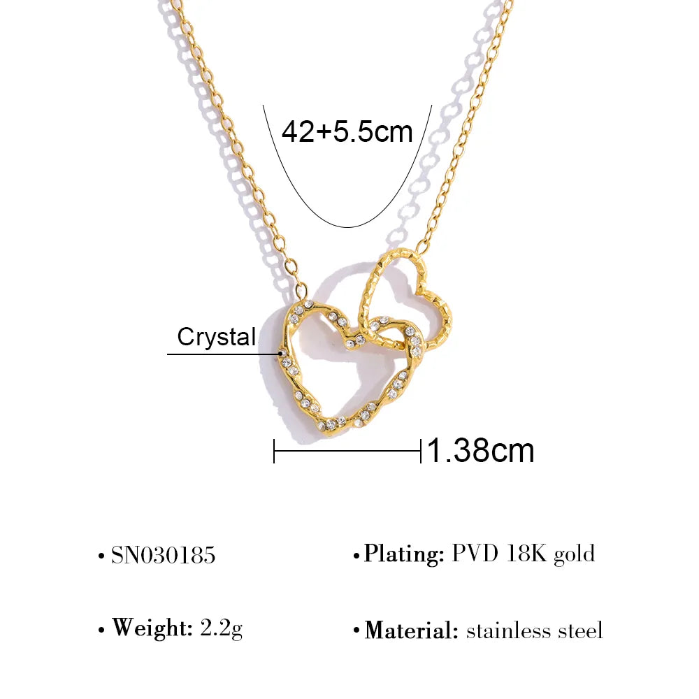 Κολιέ επιχρυσωμένο ατσάλι με καρδιές και κρύσταλλα-NE390