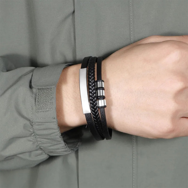 Bratara neagra cu otel-BR261