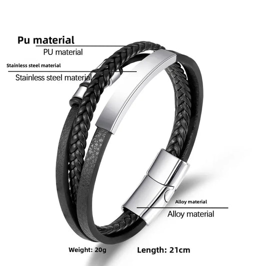 Βραχιόλι μαύρο με ατσάλι-BR261