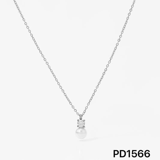 Κολιέ ατσάλι με zircon και πέρλα-NE516