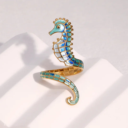 Δαχτυλίδι επιχρυσωμένο ατσάλι ιππόκαμπος- R378