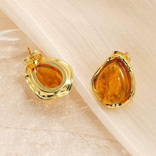 Earrings steel tear bronze with resin-ea044