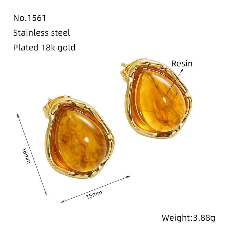 Earrings steel tear bronze with resin-ea044