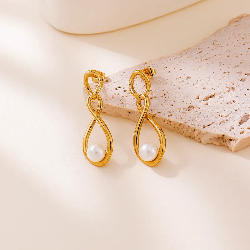 *Σκουλαρίκια επιχρυσωμένο ατσάλι άπειρο με πέρλα-EA063