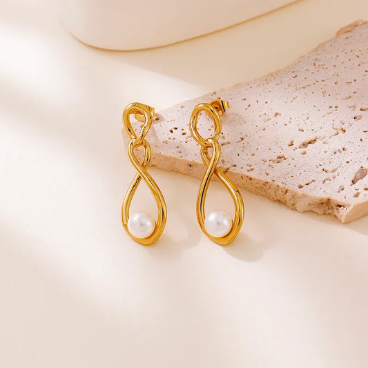 *Σκουλαρίκια επιχρυσωμένο ατσάλι άπειρο με πέρλα-EA063