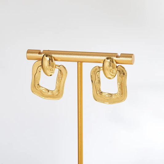 Σκουλαρίκια επιχρυσωμένο ατσάλι τετράγωνα-EA345