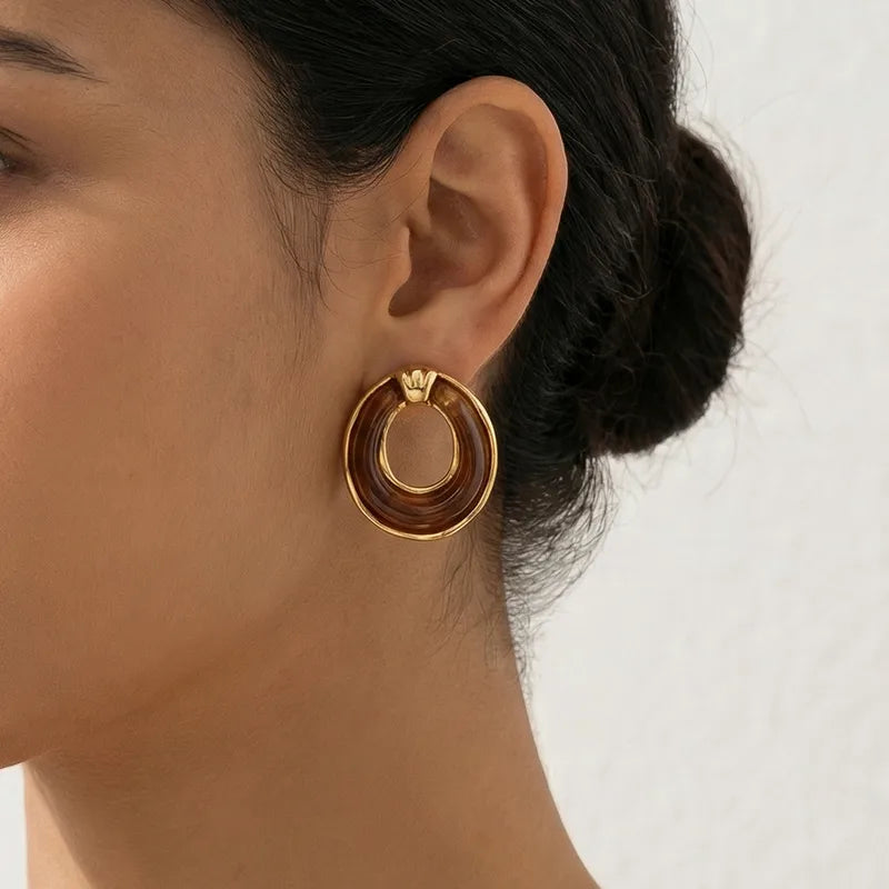 Σκουλαρίκια επιχρυσωμένο ατσάλι στρόγγυλα με ρητίνη - EA596