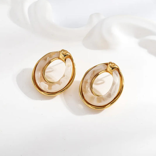 Σκουλαρίκια επιχρυσωμένο ατσάλι στρόγγυλα με ρητίνη - EA537