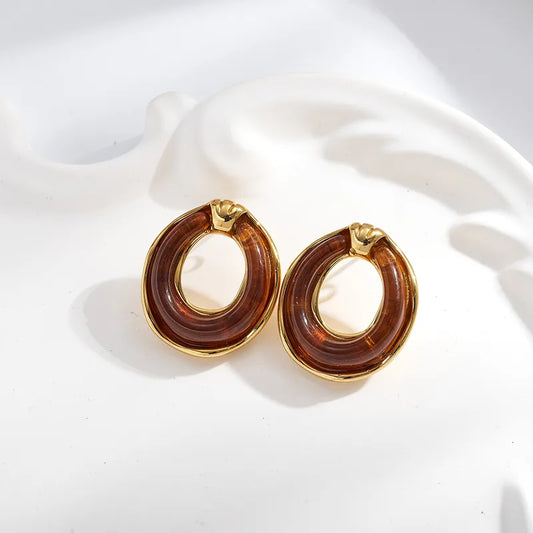 Σκουλαρίκια επιχρυσωμένο ατσάλι στρόγγυλα με ρητίνη - EA596