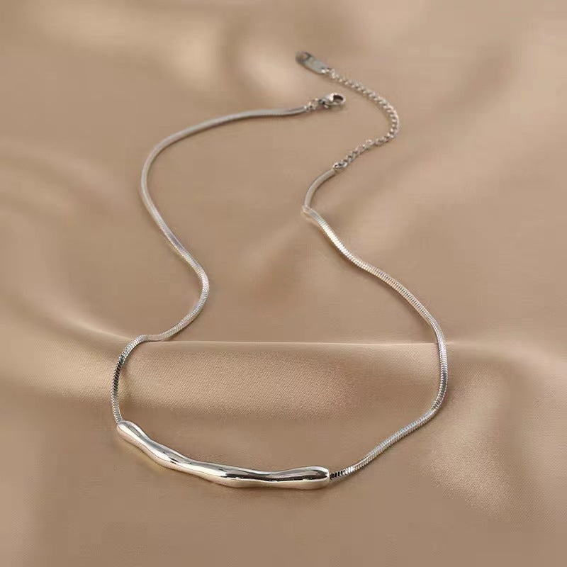 Colier inegal din oțel argintiu-NE040