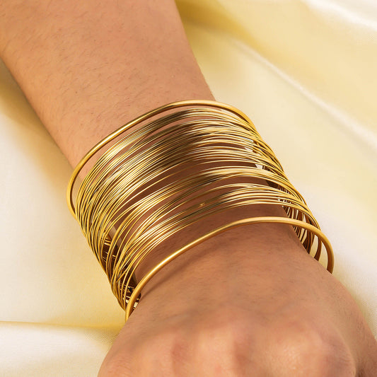 Brățară cu cătușe din oțel auriu cu mai multe rânduri-BR152