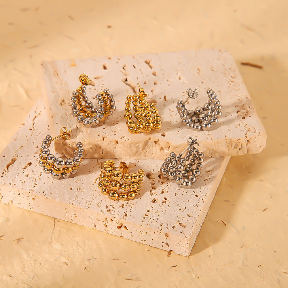 Σκουλαρίκια χρυσό κρίκοι με μπαλίτσες-EA405