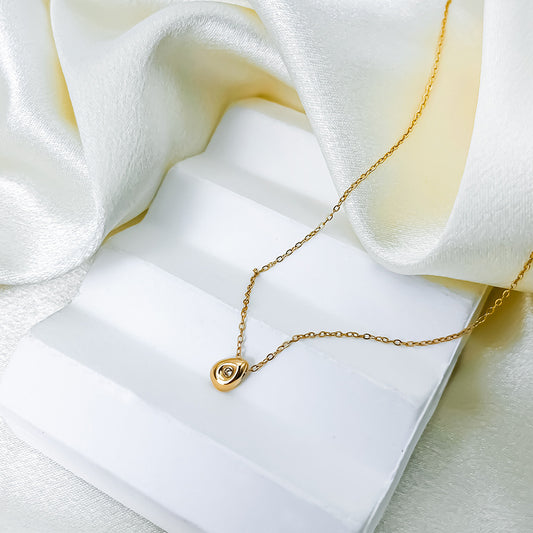 Κολιέ χρυσό ατσάλι δάκρυ με στρας-NE037