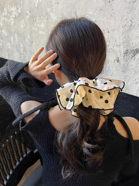 Λαστιχάκι scrunchie λευκό πουά - HA074