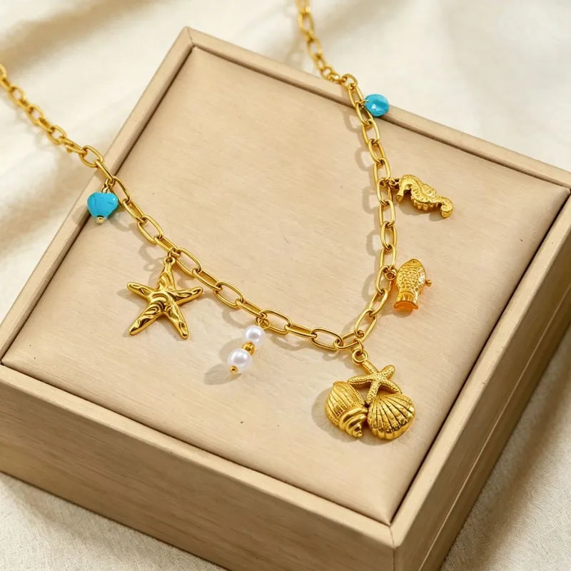 Steel necklace with pink zircon hearts - NE426