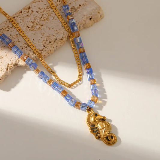 Κολιέ επιχρυσωμένο ατσάλι με ιππόκαμπο- NE799