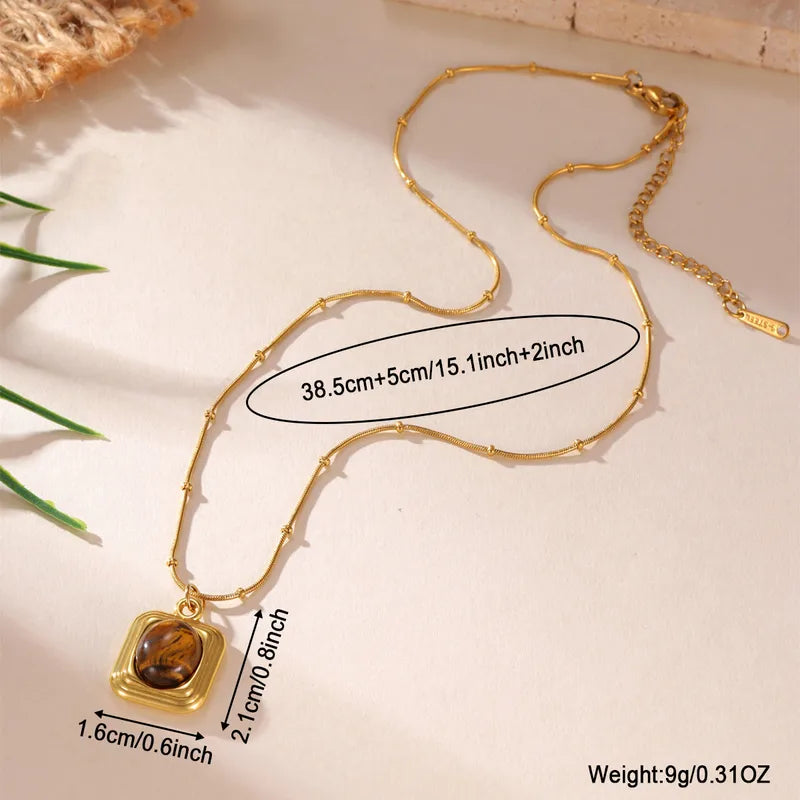 Κολιέ επιχρυσωμένο ατσάλι με καφέ πέτρα-NE017