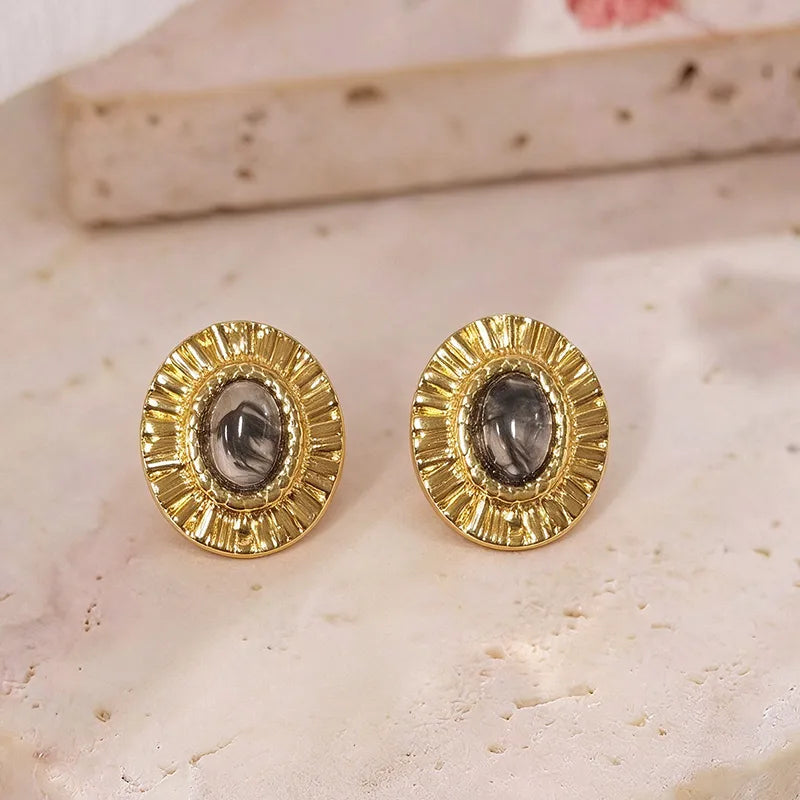 Boucles d'oreilles acier doré et pierres marron - EA320