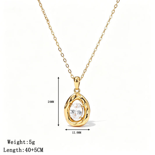 Κολιέ ατσάλινο με στρόγγυλο zircon - NE028