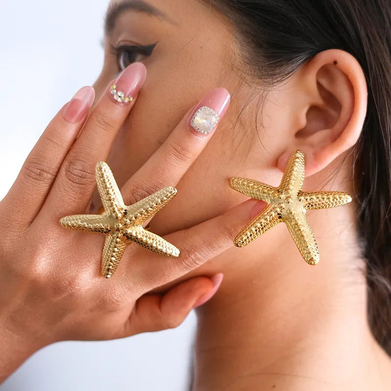 Σετ επιχρυσωμένο ατσάλι δαχτυλίδι σκουλαρίκια αστερίας - SET016