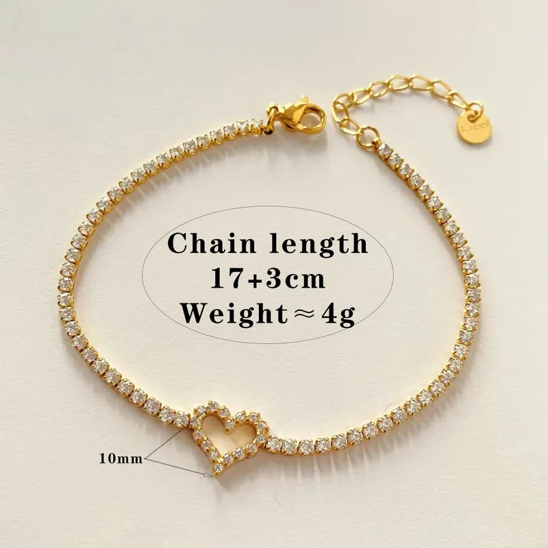 Βραχιόλι επιχρυσωμένο ατσάλι καρδιά και στρας -BR065