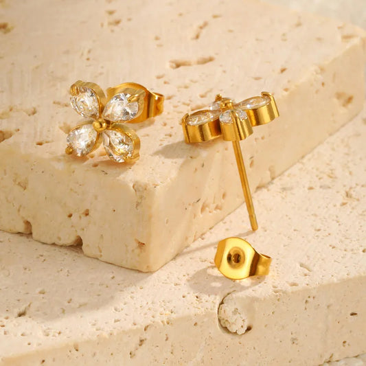 Σκουλαρίκια επιχρυσωμένο ατσάλι στρόγγυλος σταυρός-EA557