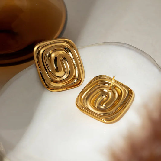 Earrings Gold Plated Squares with Spiral-EA333