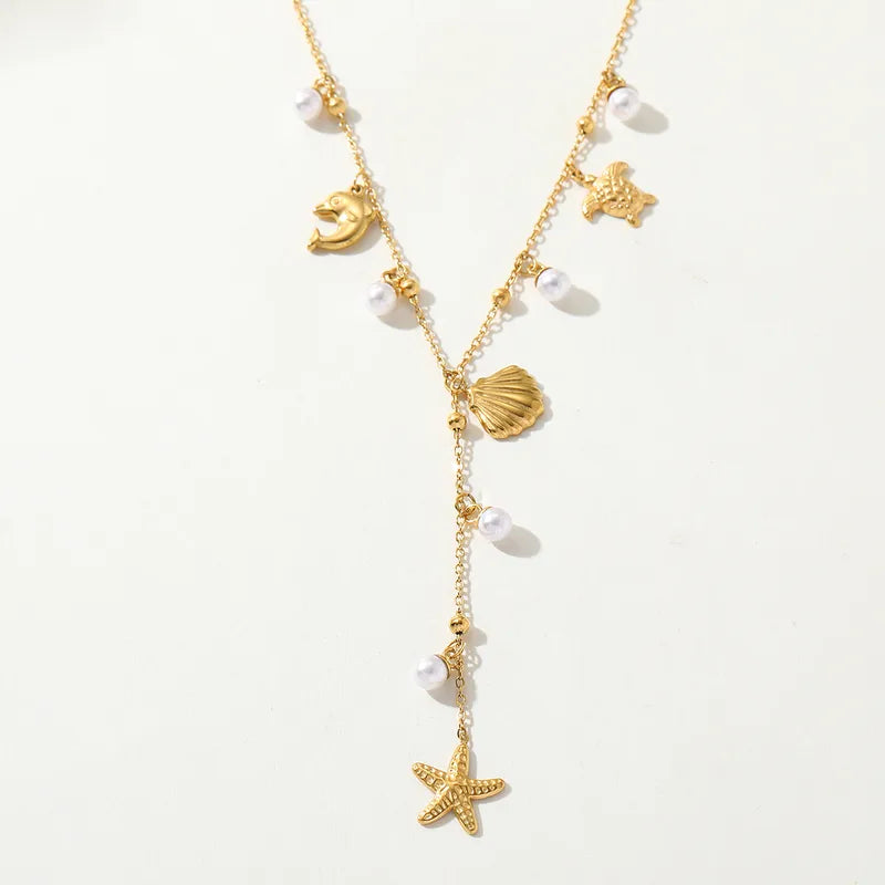 Κολιέ επιχρυσωμένο ατσάλι με καλοκαιρινά σχέδια - NE654