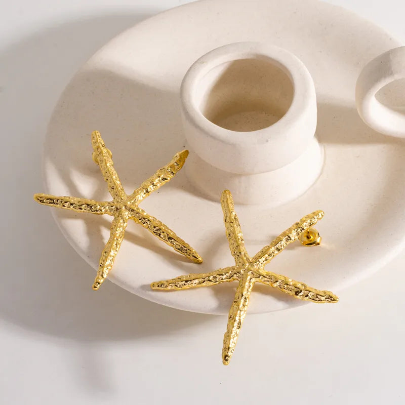 Σκουλαρίκια επιχρυσωμένο ατσάλι αστερίες - EA796