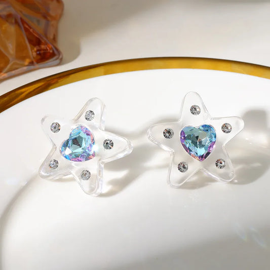 Σκουλαρίκια ατσάλινα αστέρια ακρυλικά με rhinestones - EA227
