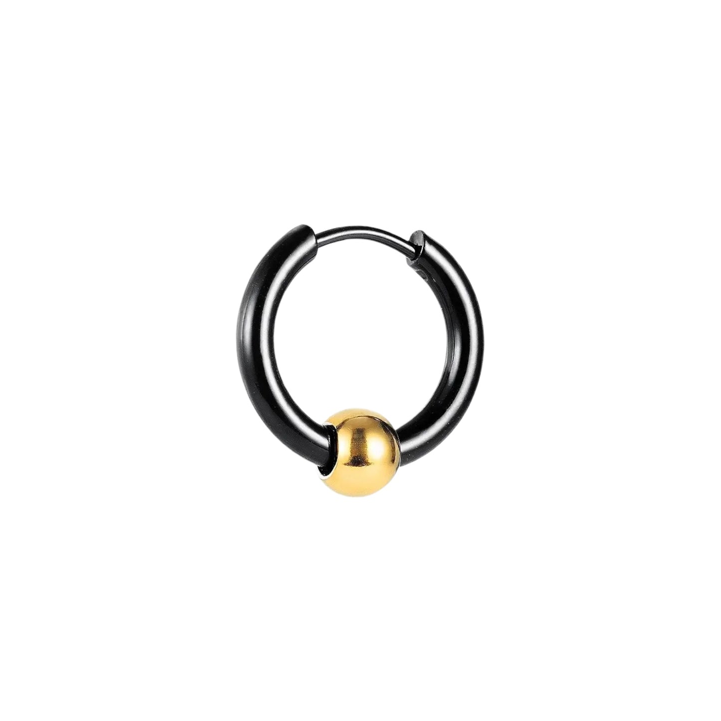 Black steel hoop with gold ball (1 piece) - EA416