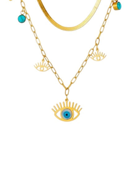 Collier en acier aux yeux pendentifs - NE105