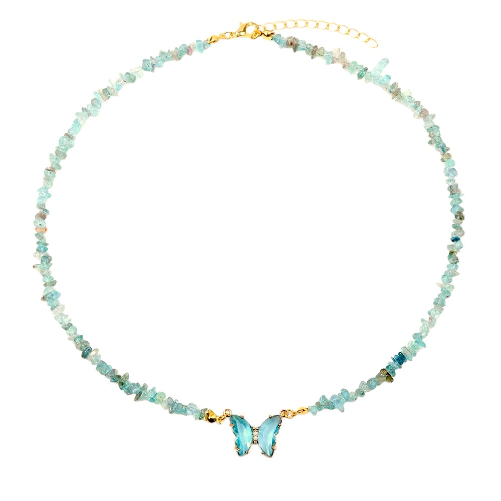Necklace with acrylic stones and blue butterfly - w143