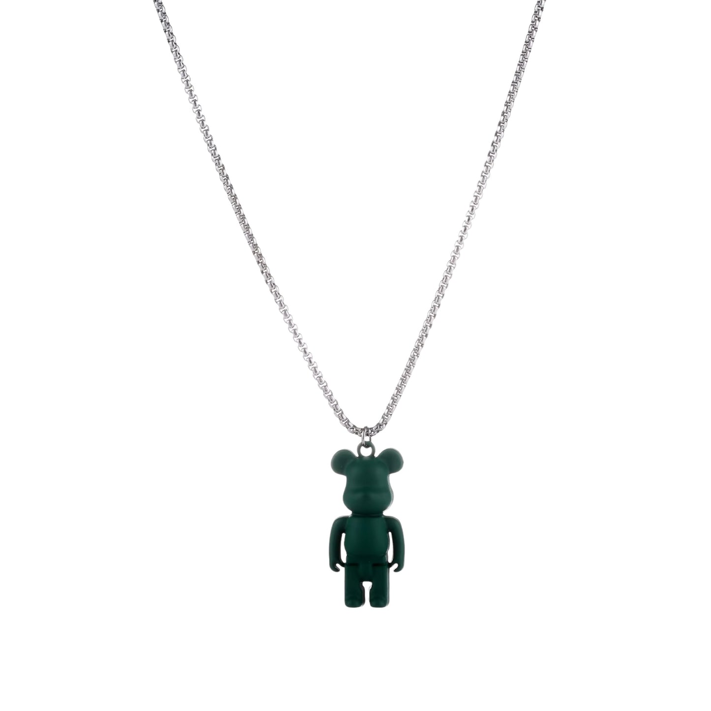 Brass necklace with green teddy bear - w145