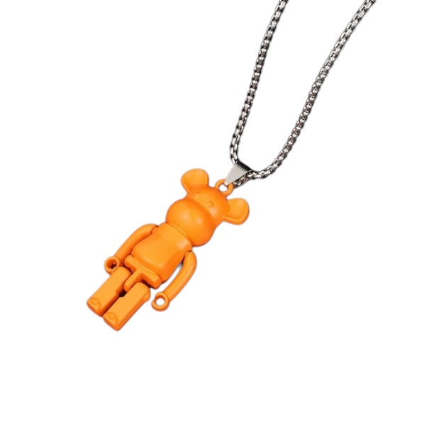 Colier din alamă cu ursuleț de pluș portocaliu - w147